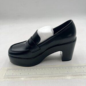 FSJ Black Chic Square Toe Platform Pumps Chunky High Heel Slip On Party Shoes